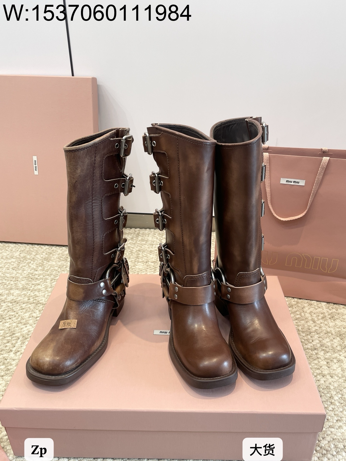 [DXJ] 미우미우 레더 바이커 부츠 시에나