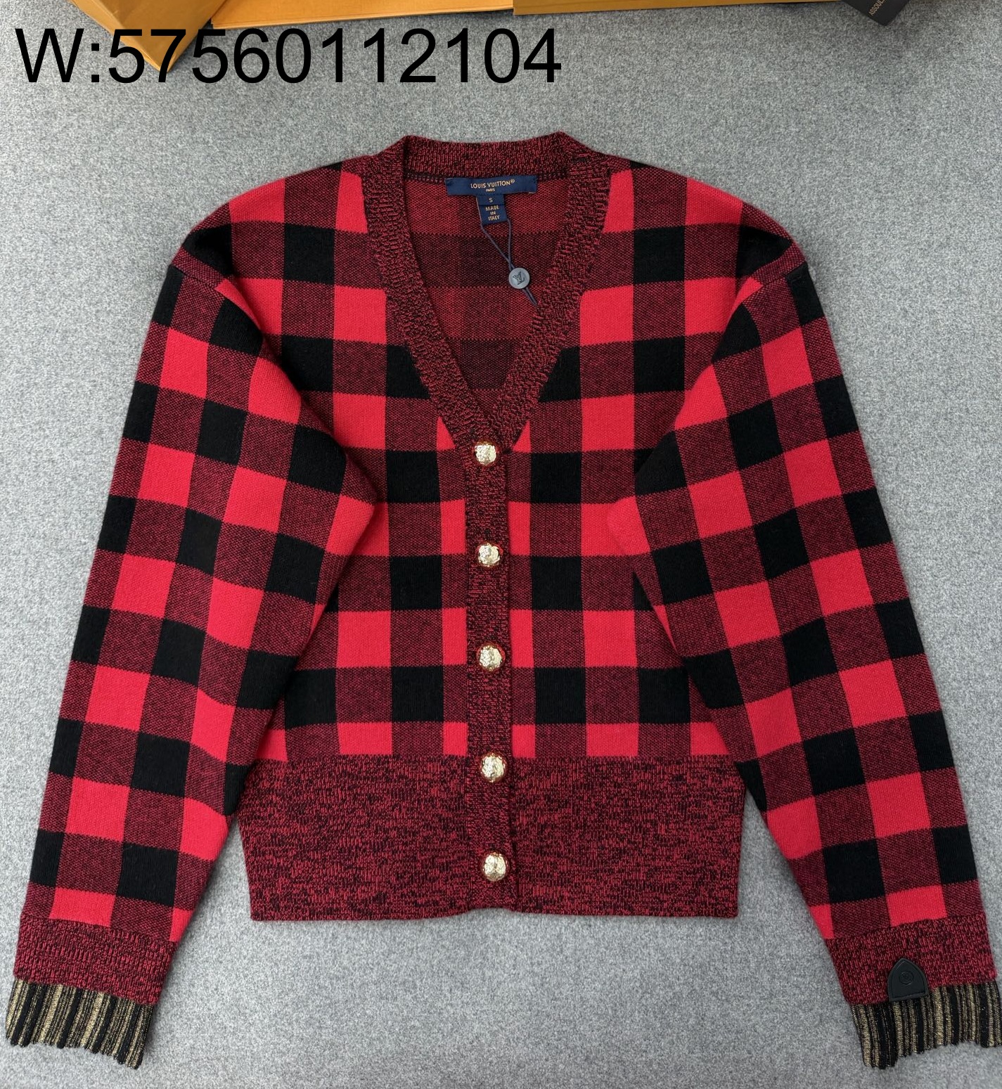 TJ공장 루이비통 다미에 배색 체크 가디건 레드