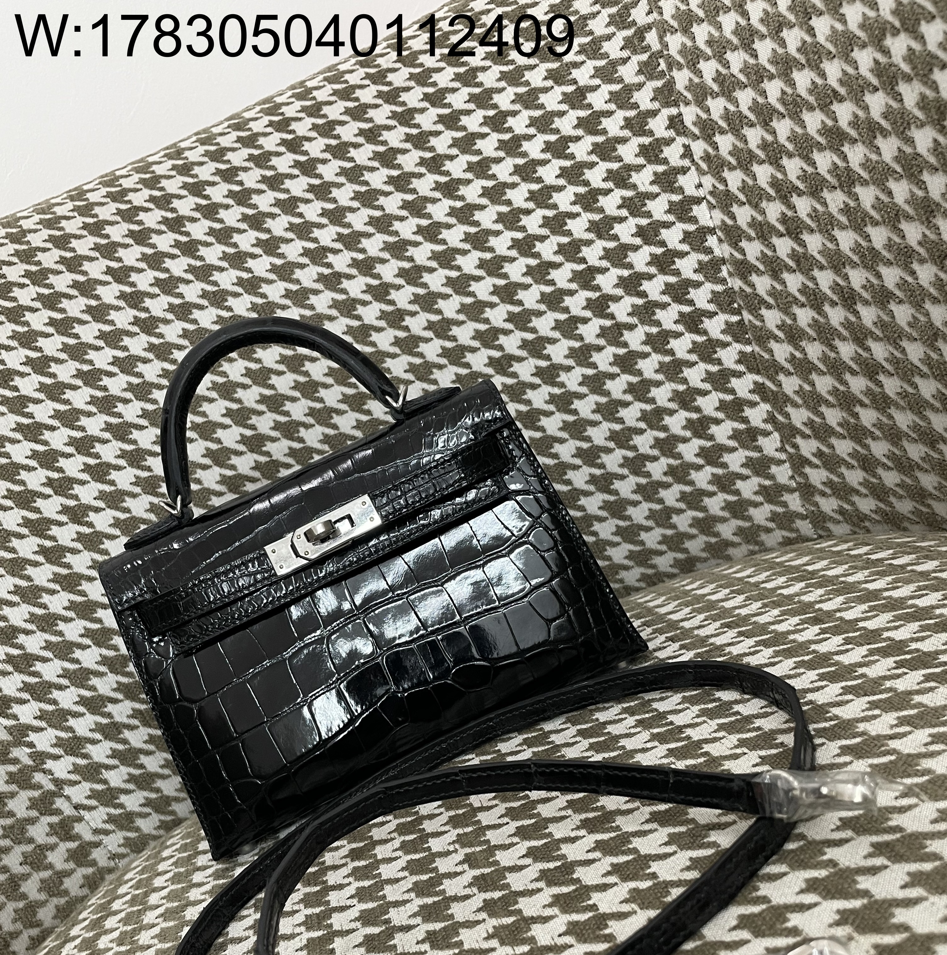 [장인의집] 에르메스 켈리 19 은장 악어가죽 mz 유광택 블랙