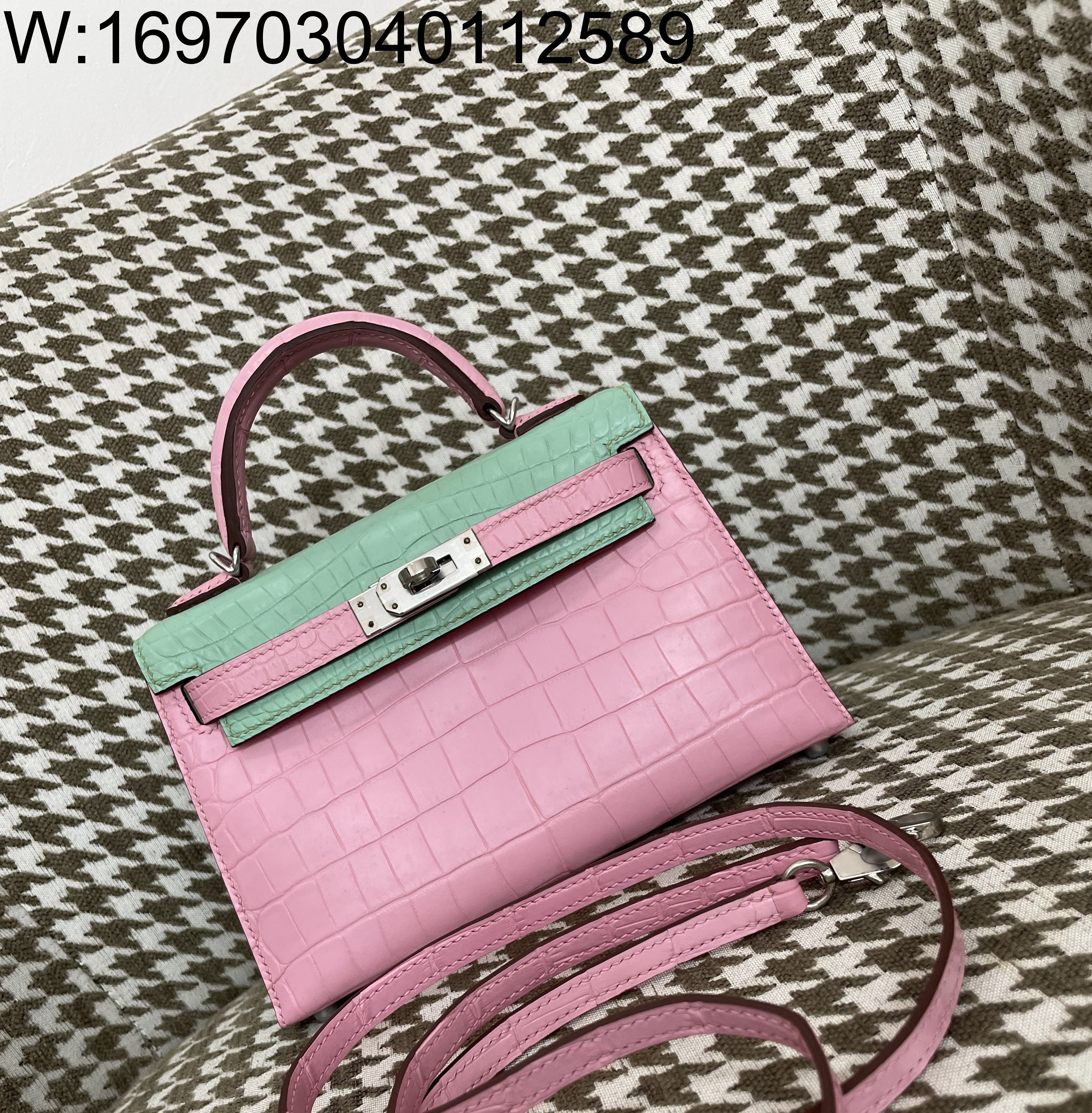 [장인의집] 에르메스 켈리 19 은장 악어가죽 mz 배색 핑크 민트