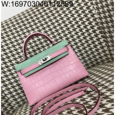 [장인의집] 에르메스 켈리 19 은장 악어가죽 mz 배색 핑크 민트