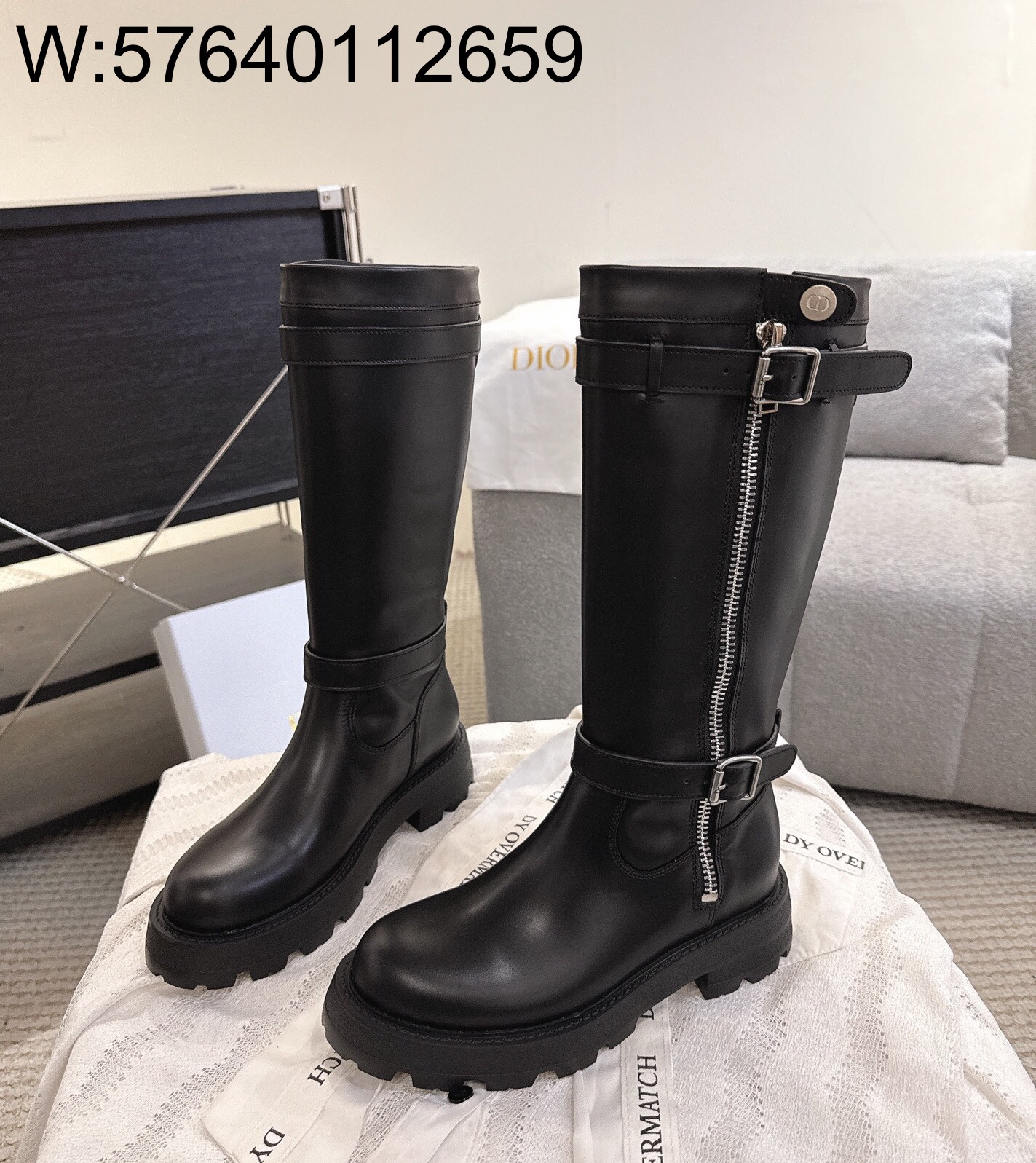 [327] 디올 레더 D 스코츠 지퍼 롱 부츠 블랙