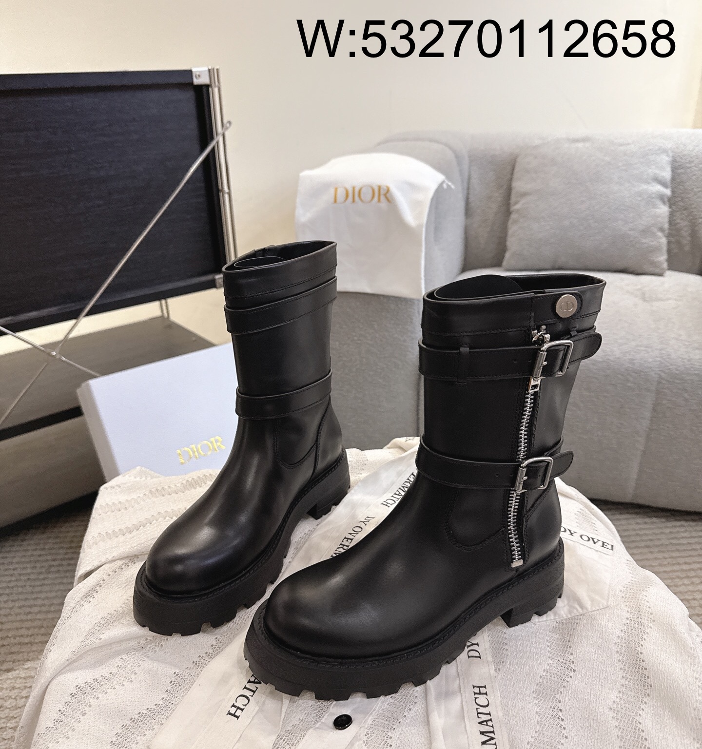 [327] 디올 레더 D 스코츠 지퍼 앵클부츠 블랙