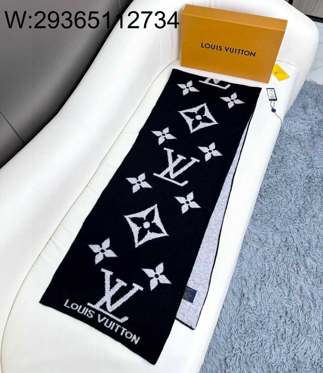 AGG 루이비통 빈티지 모노그램 캐시미어 스카프 블랙 180*32cm