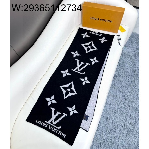 AGG 루이비통 빈티지 모노그램 캐시미어 스카프 블랙 180*32cm