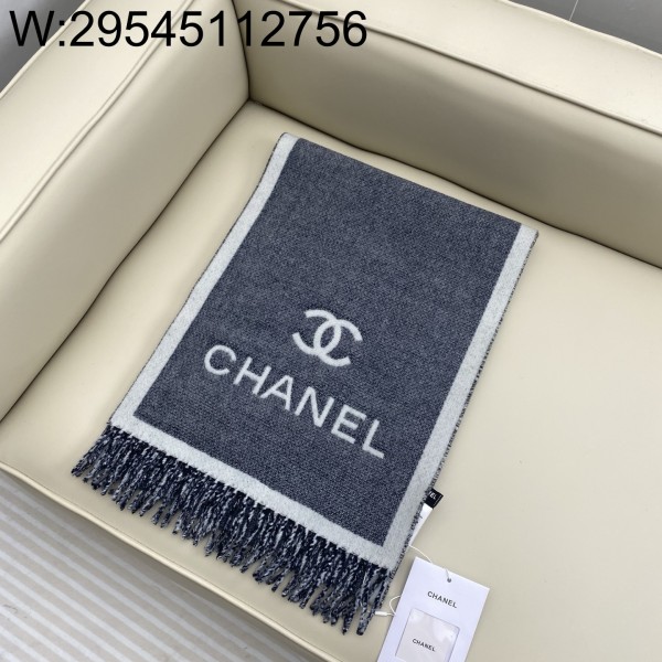 AGG 샤넬 모노그램 면양털 양색 스카프 그레이 195*35cm