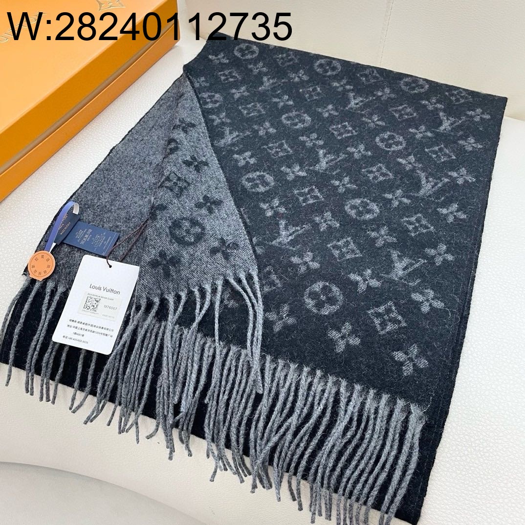 AGG 루이비통 캐시미어 모노그램 태슬 스카프 블랙 30*180cm