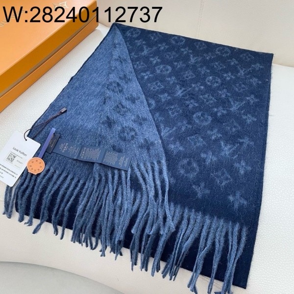 AGG 루이비통 캐시미어 모노그램 태슬 스카프 블루 30*180cm