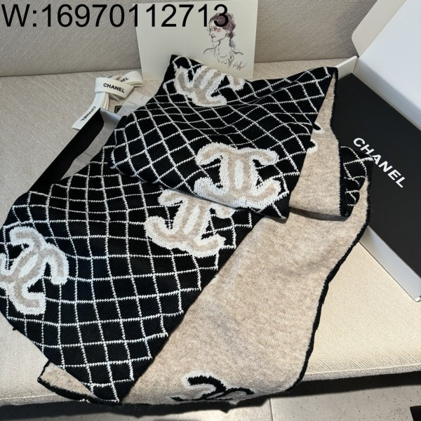 AGG 샤넬 점보 CC로고 체크 스카프 블랙 30*185cm