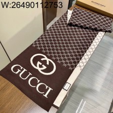 AGG 구찌 GG로고 모노그램 캐시미어 스카프 브라운 32*200cm