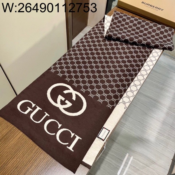 AGG 구찌 GG로고 모노그램 캐시미어 스카프 브라운 32*200cm