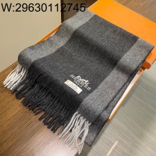 AGG 에르메스 배색 배이직 스카프 다크 그에이 32*200cm 캐시미어