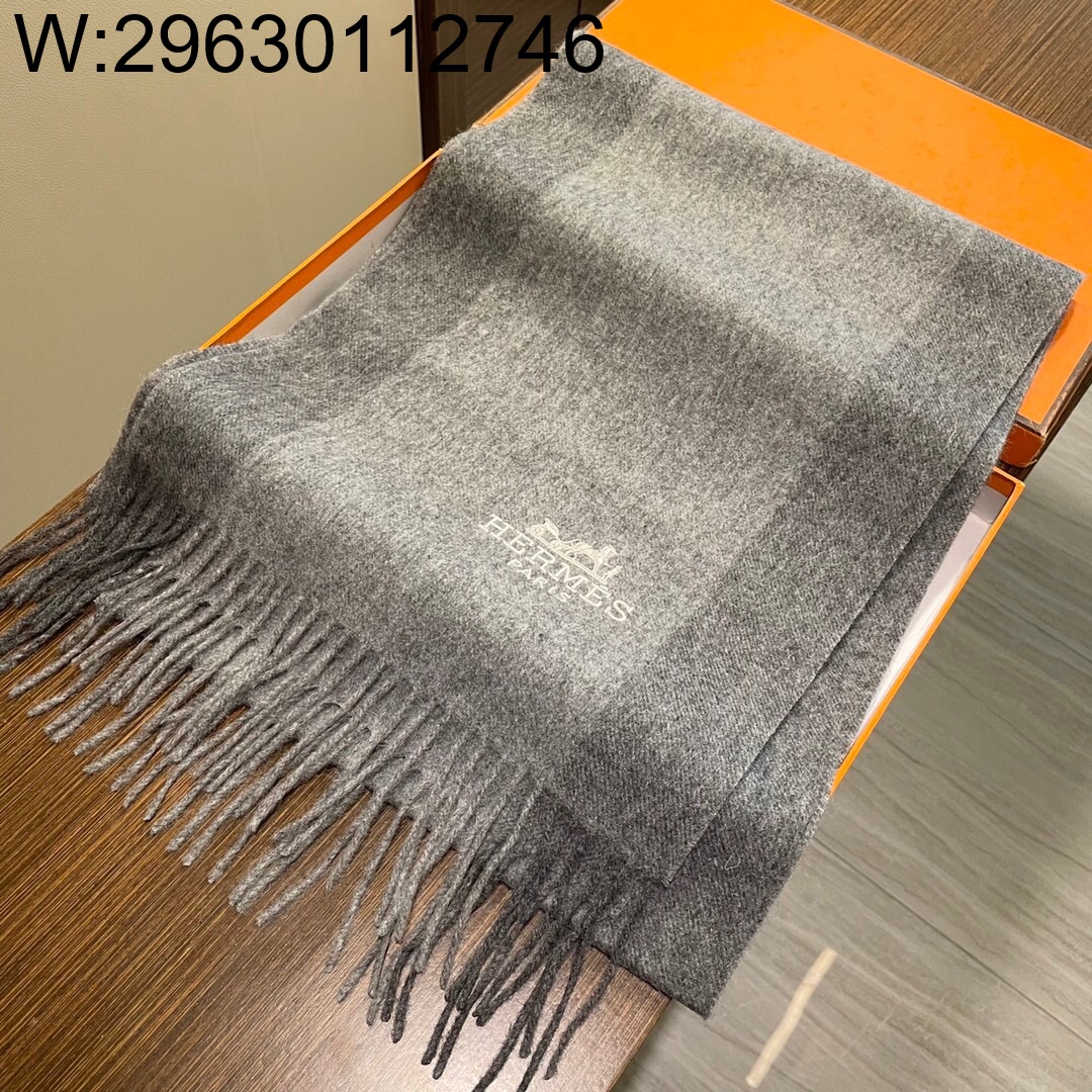 AGG 에르메스 배색 배이직 스카프 그에이 32*200cm 캐시미어