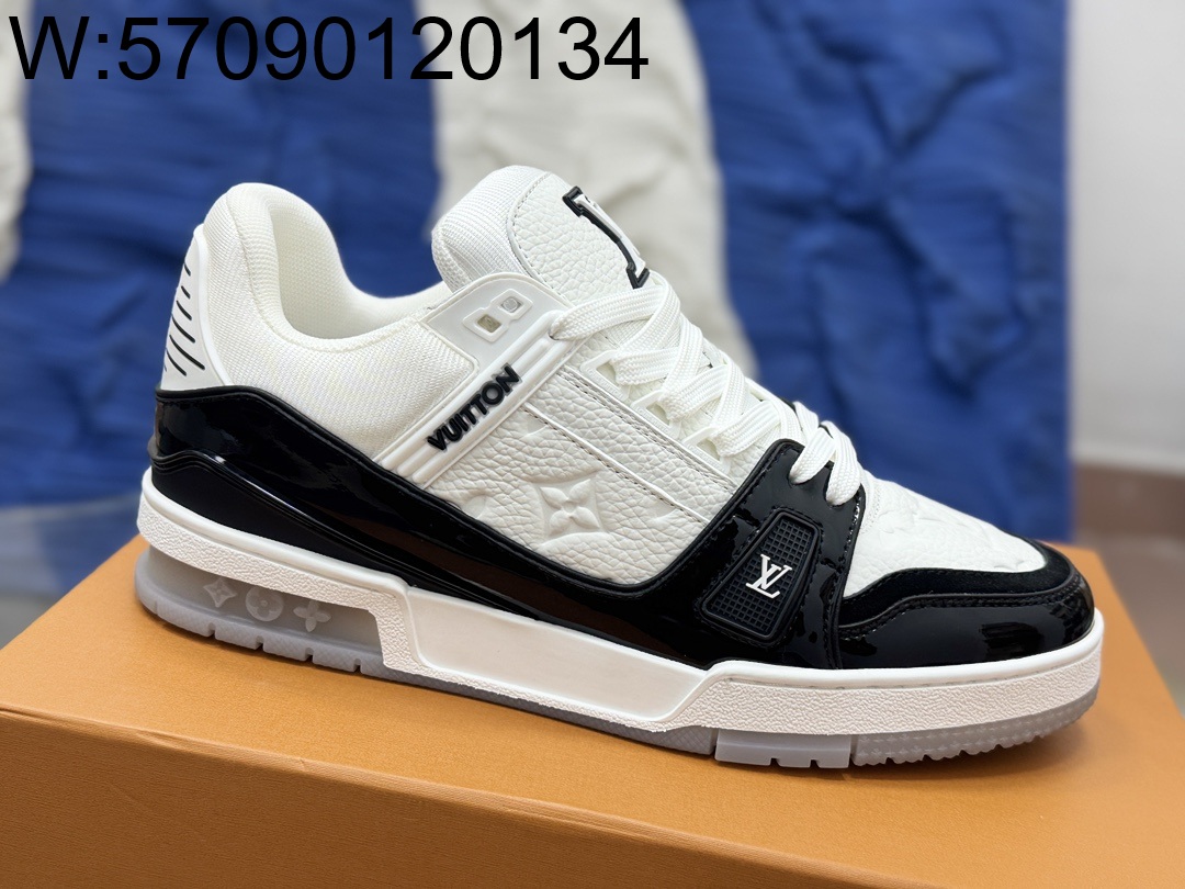[152] 루이비통 LV 배색 가죽 트레이너 스니커즈 블랙 화이트 남성용