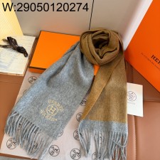 AGG 에르메스 H 자수 캐시미어 배색 스카프 옐로우 30*180cm