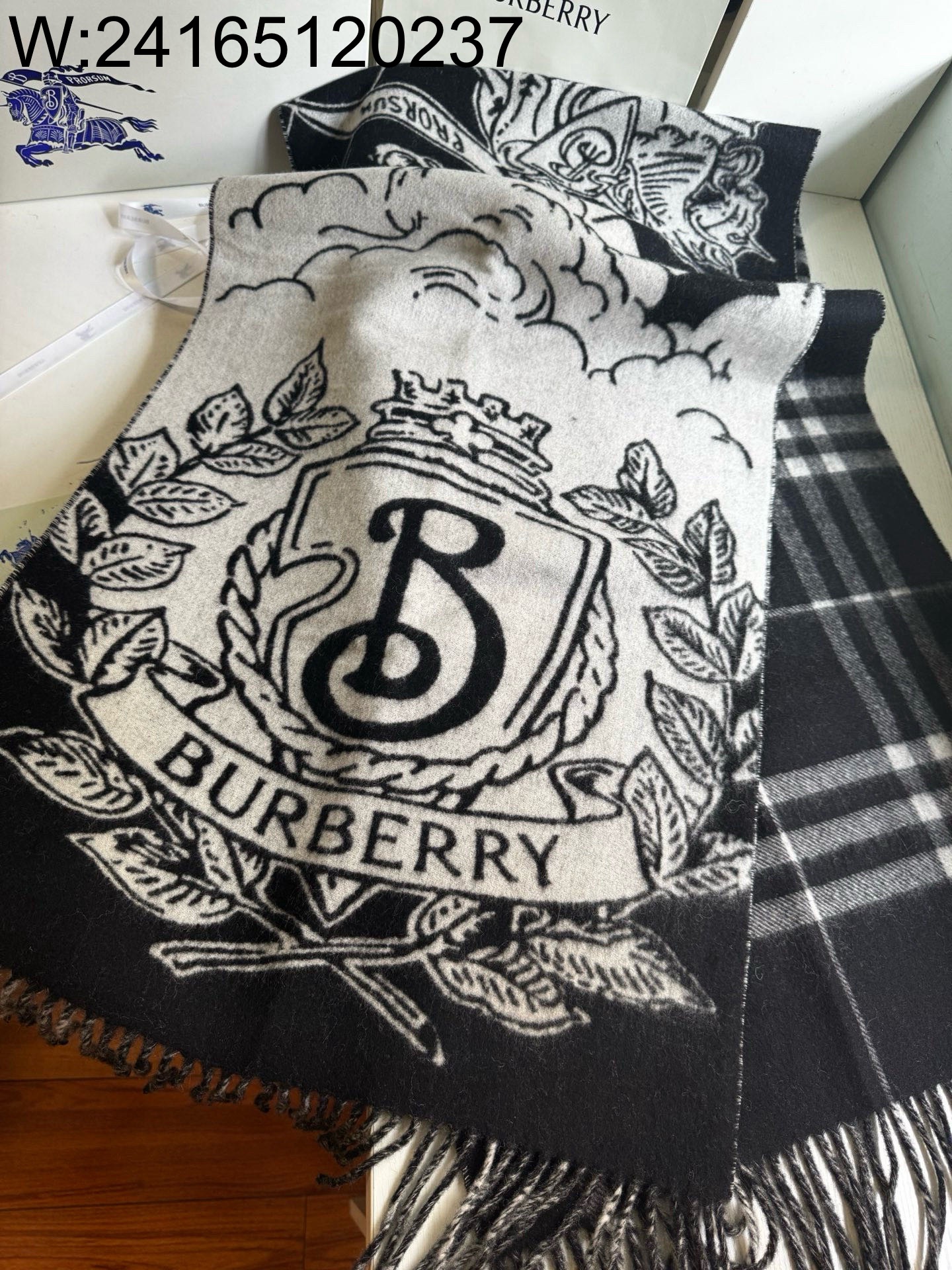 AGG 버버리 양면 캐시미어 스카프 블랙 210*50cm 캐시미어100%