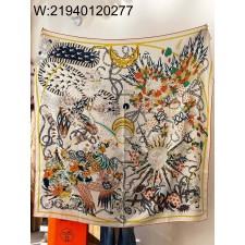 AGG 에르메스 아트 동물 스퀘어 스카프 140*140cm 아이보리 70%캐시미어 30%실크