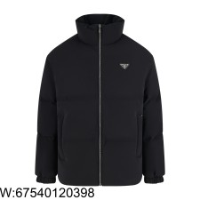 [잔디집2] 프라다 삼각 로고 배이직 지퍼 패딩 블랙