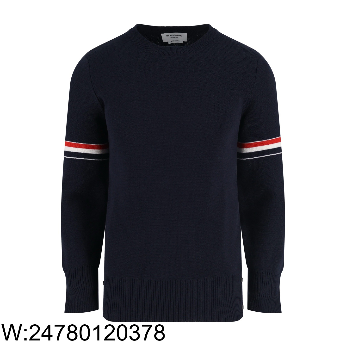 [잔디집2] 톰브라운 소매 띠 자카드 양털 니트 네이비