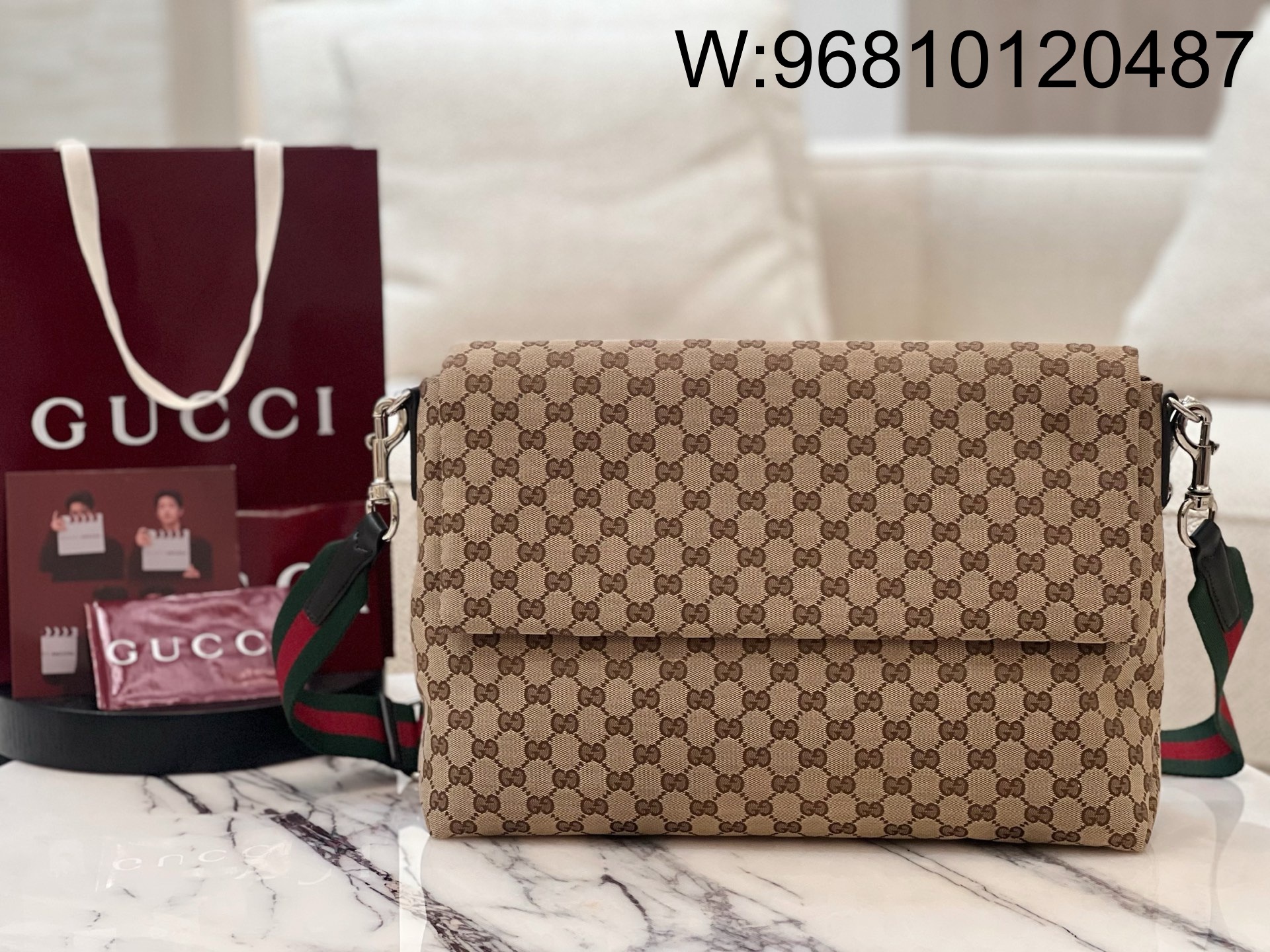 [JHL] 구찌 미디움 GG 크로스바디백 웹 베이지 다크 브라운 821616 36*25*12cm