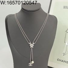AGG 샤넬 별 이중 체인 태슬 목걸이 실버