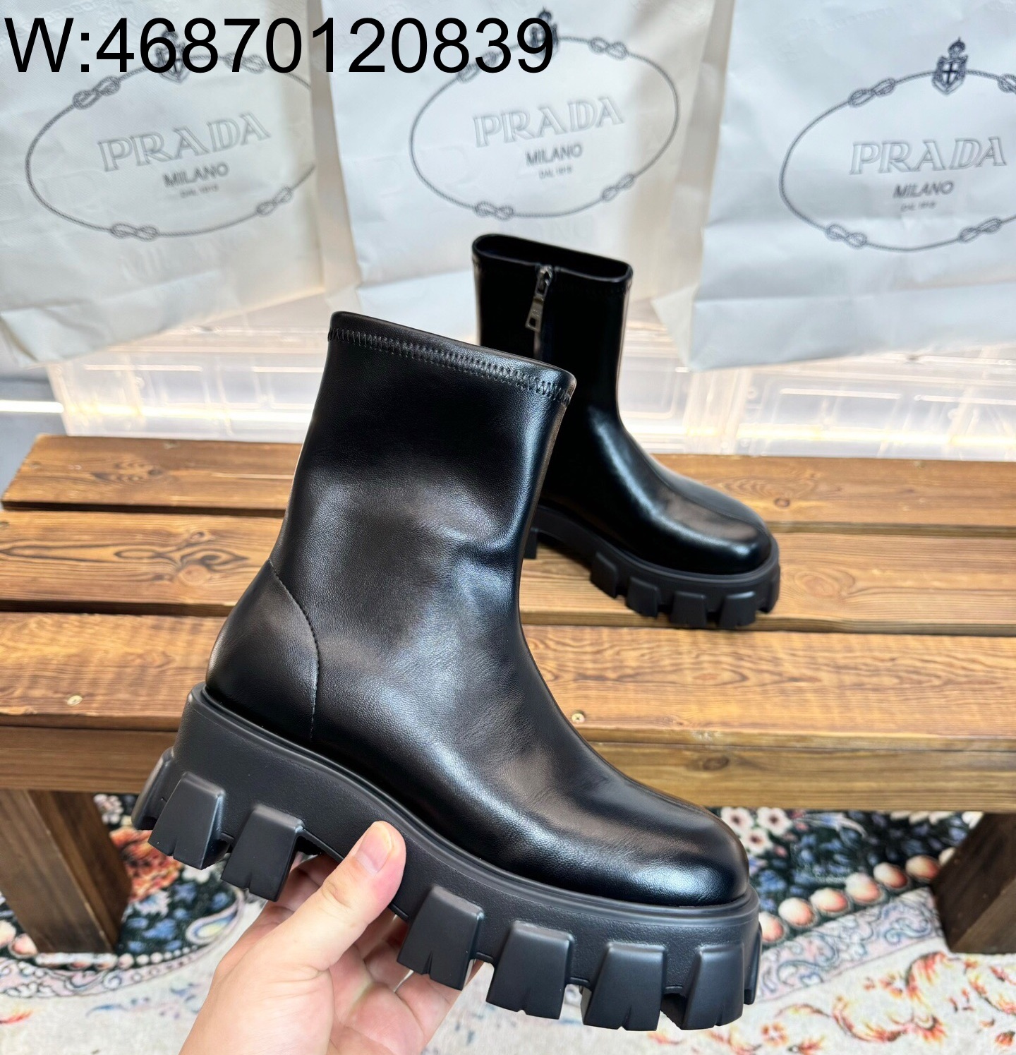 [327] 프라다 레더 지퍼 앵클 부츠 블랙 5.5cm