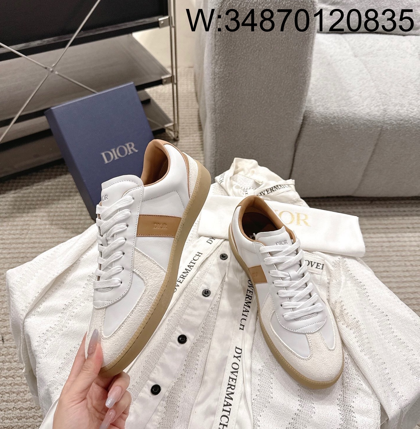 [327] 디올 B01 매치포인트 스니커즈 스무스 카프스킨 화이트 스웨이드 꼬냑 화이트
