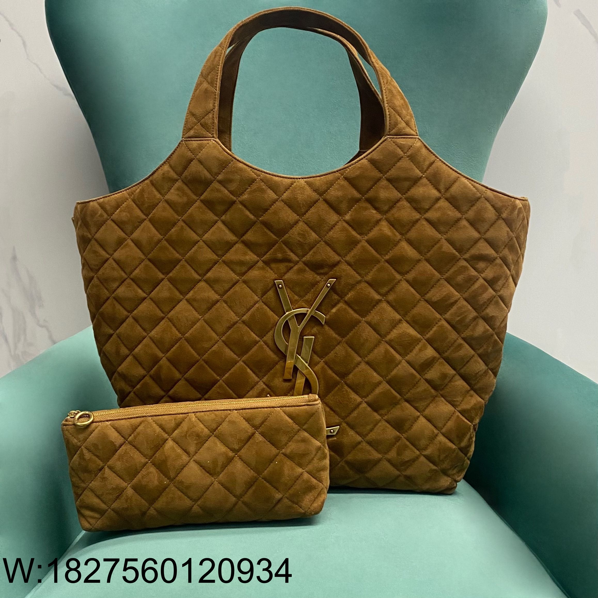 Pomegrante 생로랑퀼팅 스웨이드 소재 ICARE 쇼퍼백 브라운 698651 38*8*43cm