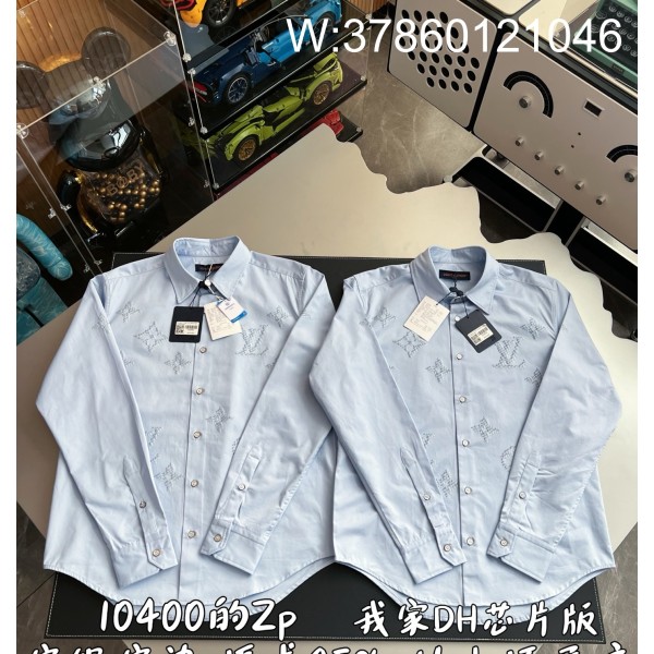 V공장 루이비통 모노그램 프린티드 롱 슬리브드 긴팔 셔츠 블루