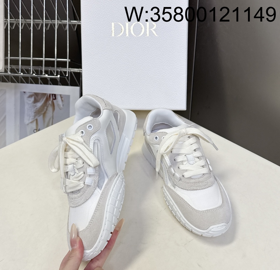 [AN3] 디올 테크 스니커즈 카프스킨 스웨이드 카프스킨 앤 트랜스패런트 메쉬 화이트 라이트 베이지