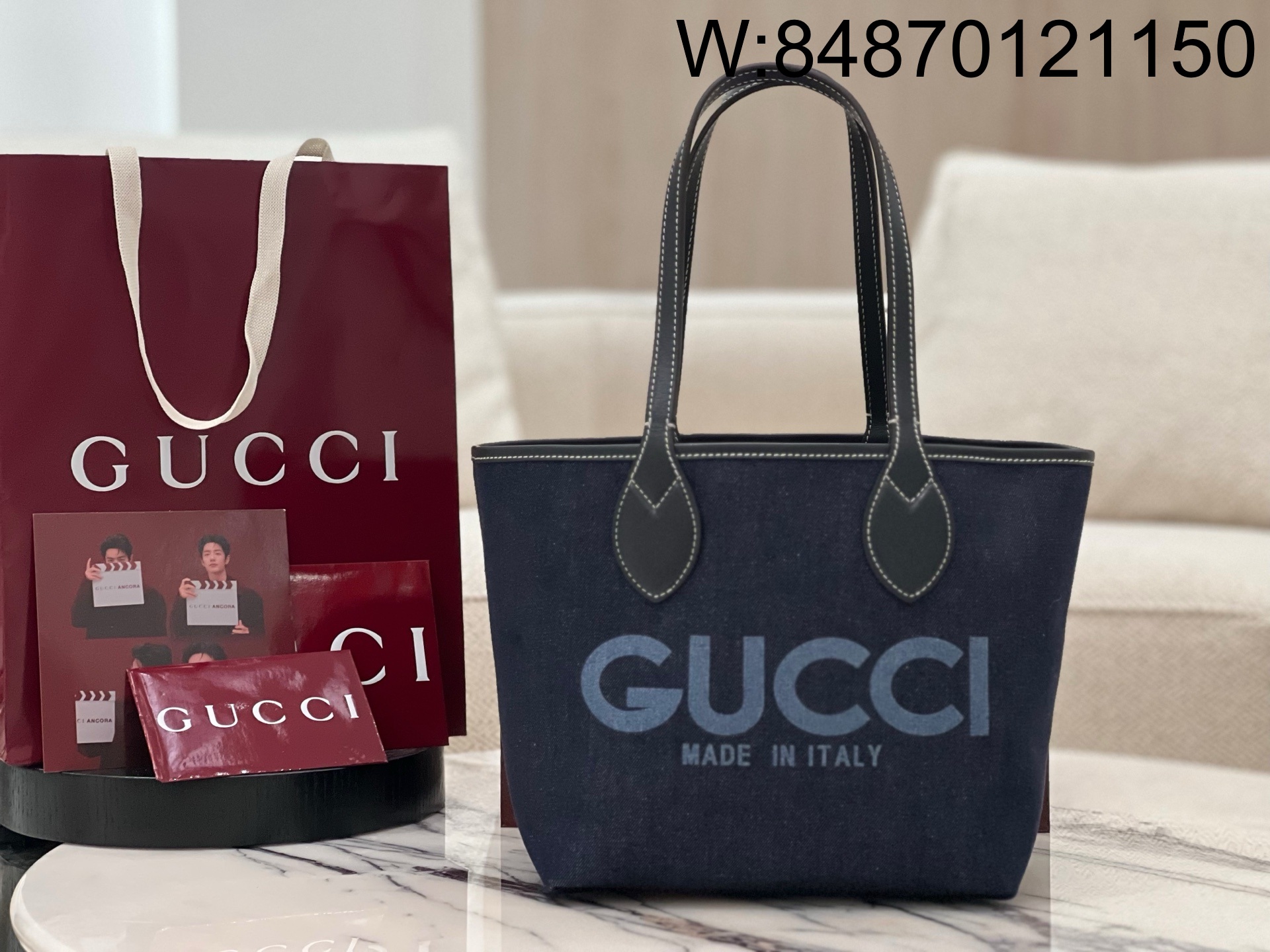 [JHL] 구찌 토티시마 스몰 리버시블 토트백 다크 블루 데님 베이지 블루 820496 22*19*18cm