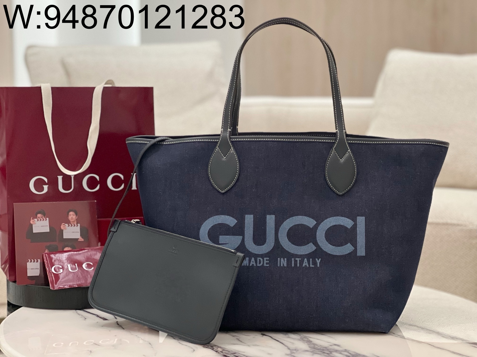 [JHL] 구찌 토티시마 미디움 리버시블 토트백 다크 블루 데님 베이지 블루 820481 30.5*28*27cm