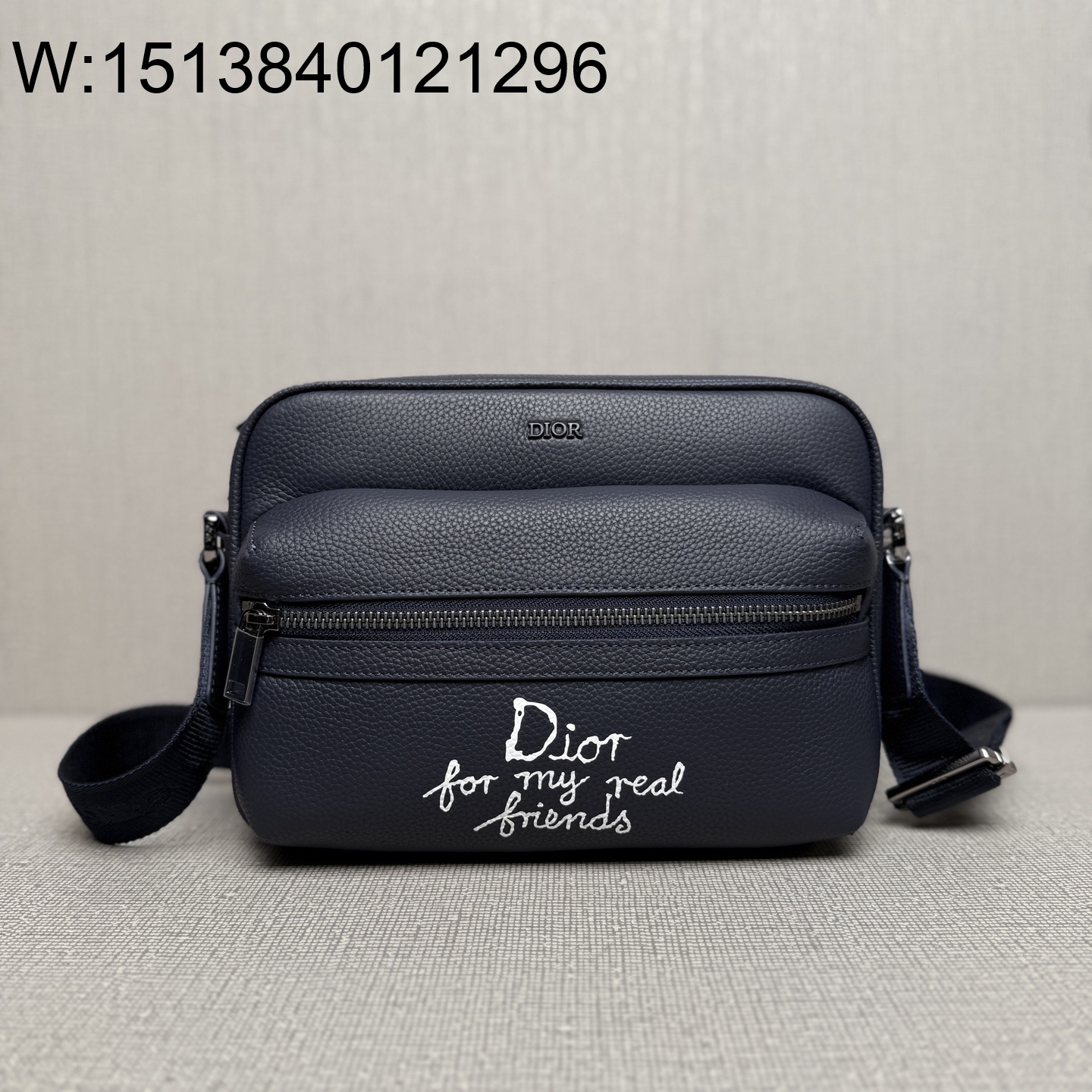 [JHL] 디올 하일톤 넬 라이더 2.0 집 메신저 백 그레인드 카프스킨 프린트 네이비 블루 화이트