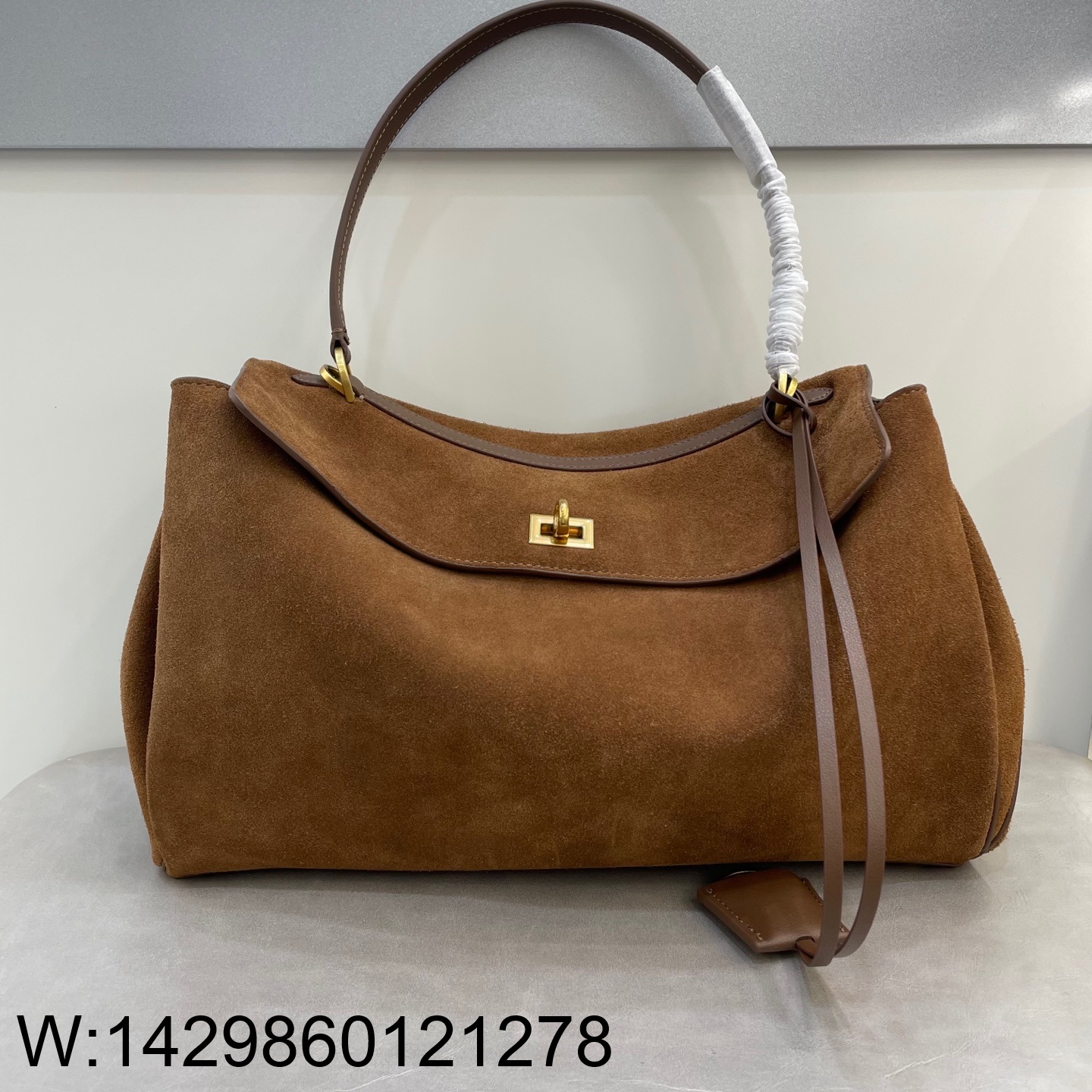 [dxg] 발렌시아가 로데오 핸드백 미디움 브라운 35cm 스웨이드 골드 장식