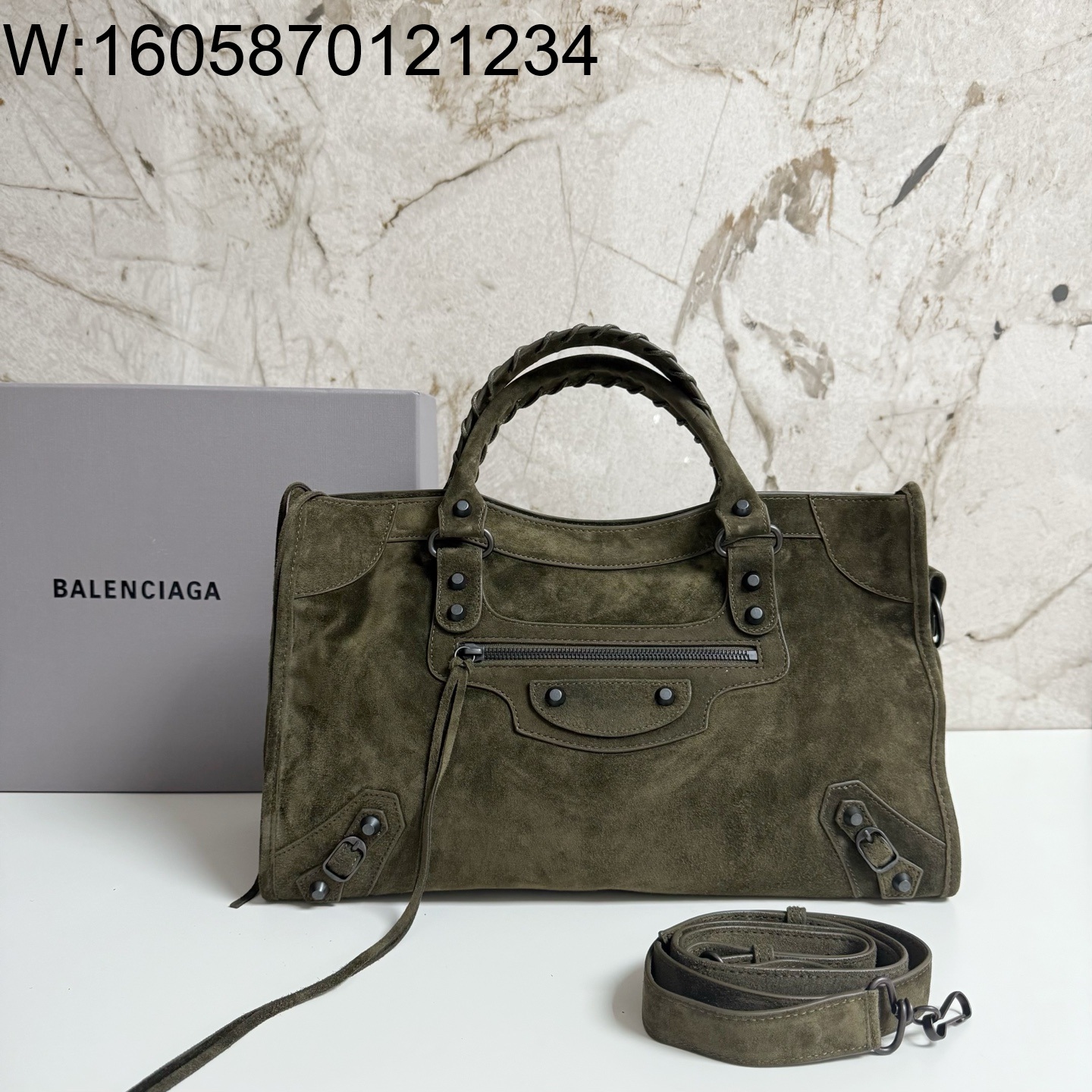 [dxg] 발렌시아가 르 시티 백 라지 카키 38*24*14cm 스웨이드