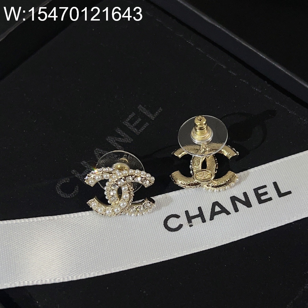 AGG 샤넬 진주 큐빅 CC 귀걸이 골드