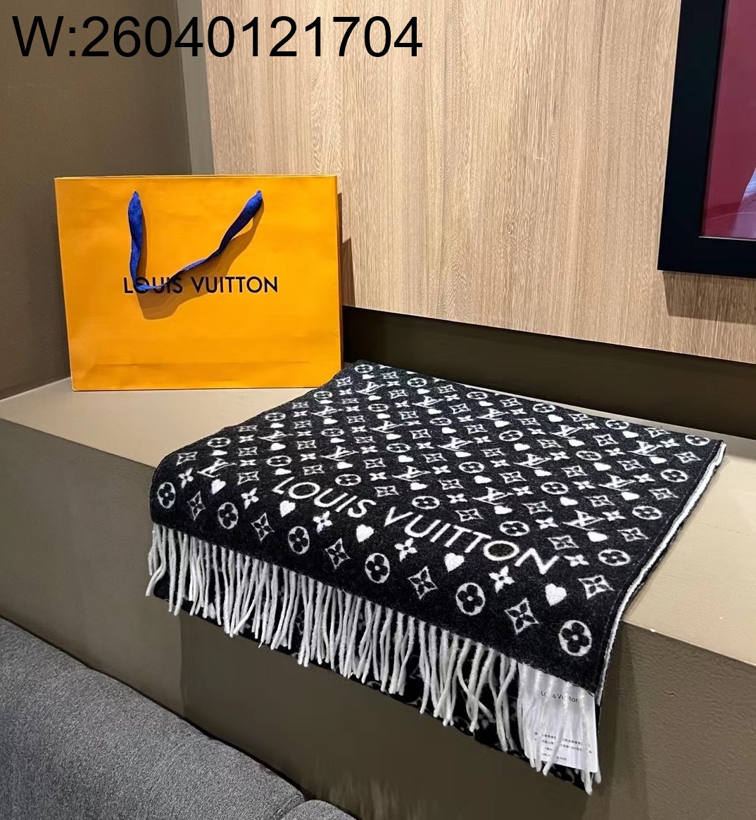 AGG 루이비통 게임 온 스카프 195*45cm 블랙 양털