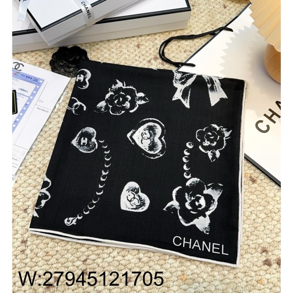 AGG 샤넬 프린트 스퀘어 스카프 140cm*140cm 블랙