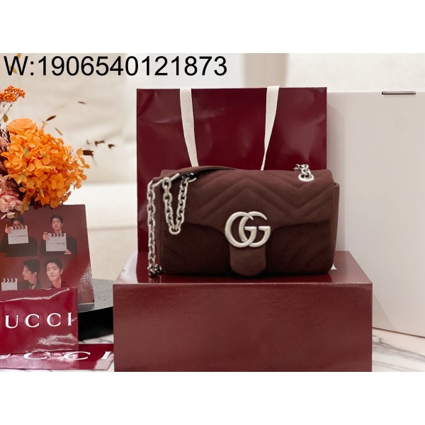 [JHL] 구찌 GG 마몽 스몰 숄더백 스웨이드 브라운 837280 23*14*6cm