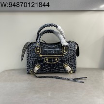 [dxg] 발렌시아가 르 시티 스몰 백 24cm 그레이 블랙 샤이니 골드 장식 악어무늬