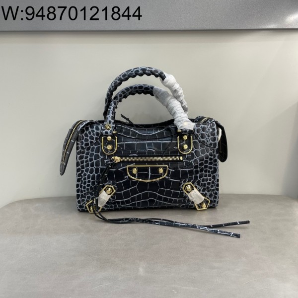 [dxg] 발렌시아가 르 시티 스몰 백 24cm 그레이 블랙 샤이니 골드 장식 악어무늬