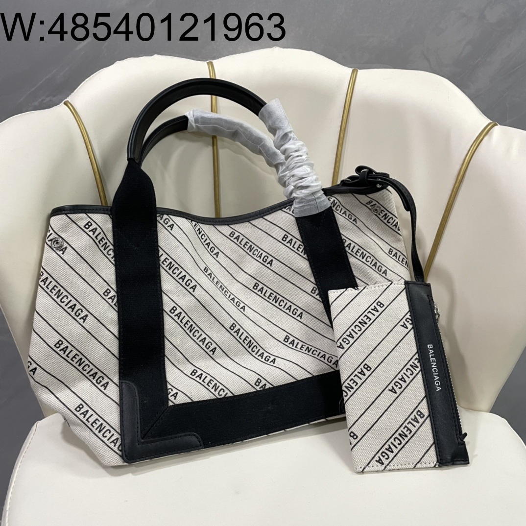 [dxg] 발렌시아가 레더 앤 캔버스 토트백 모노그램 화이트 블랙 30*23*18cm