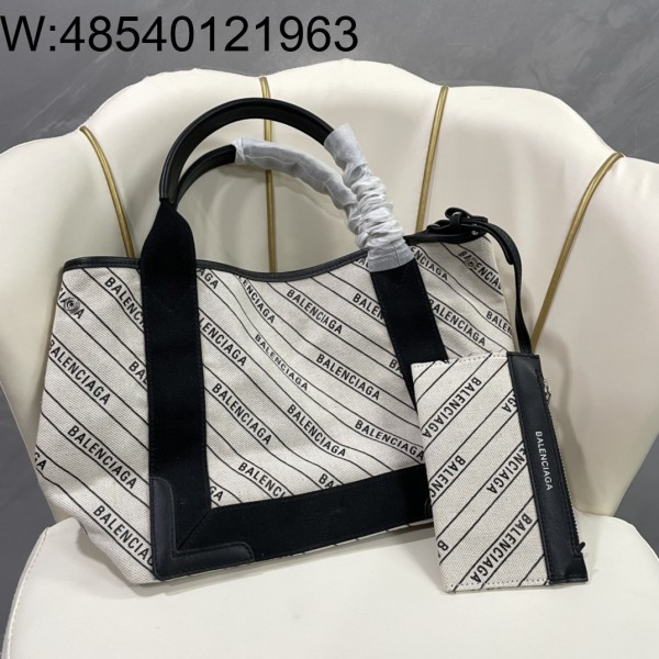 [dxg] 발렌시아가 레더 앤 캔버스 토트백 모노그램 화이트 블랙 30*23*18cm