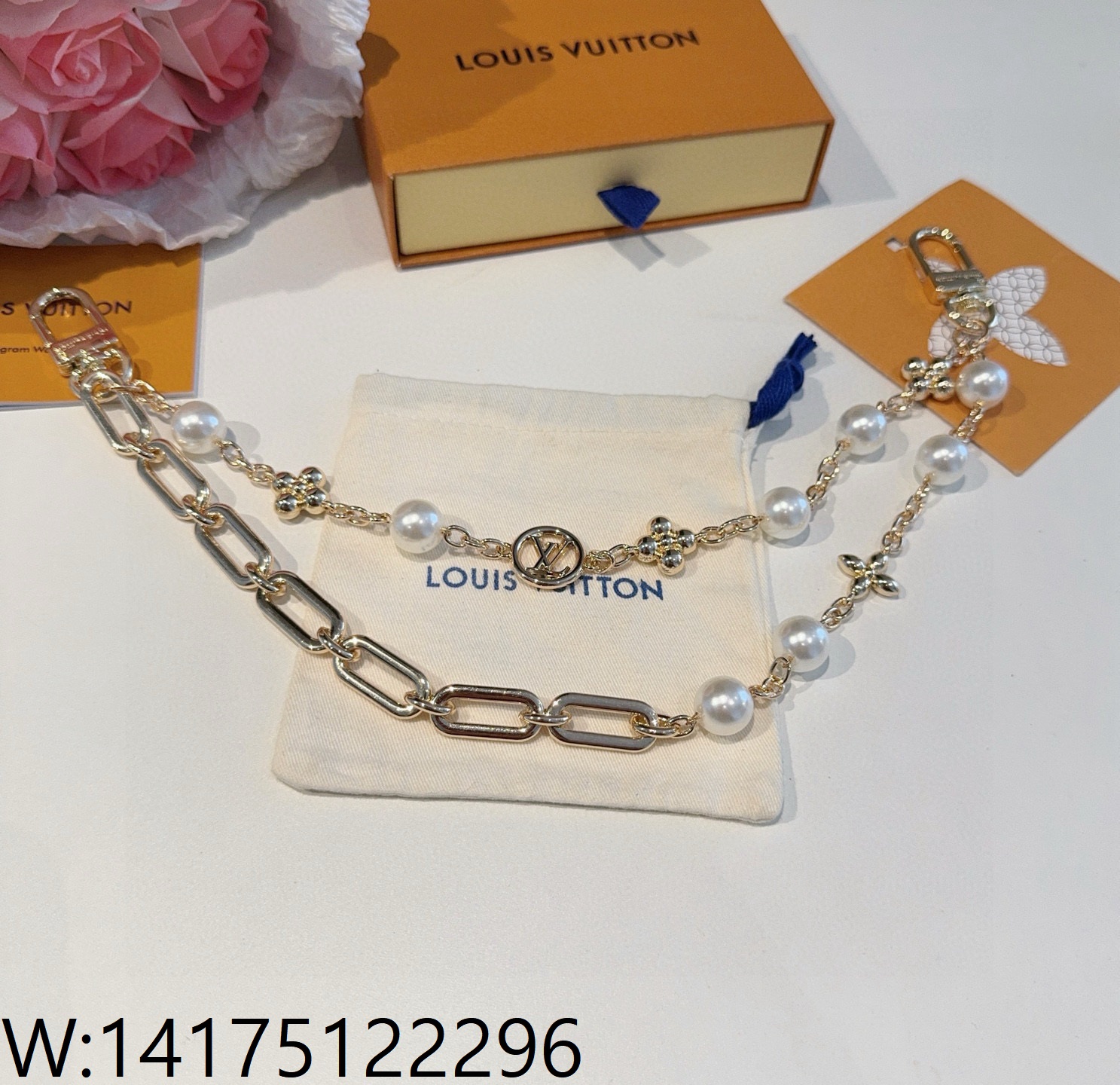 AGG 루이비통 진주 체인 이음 이중 백 참 골드