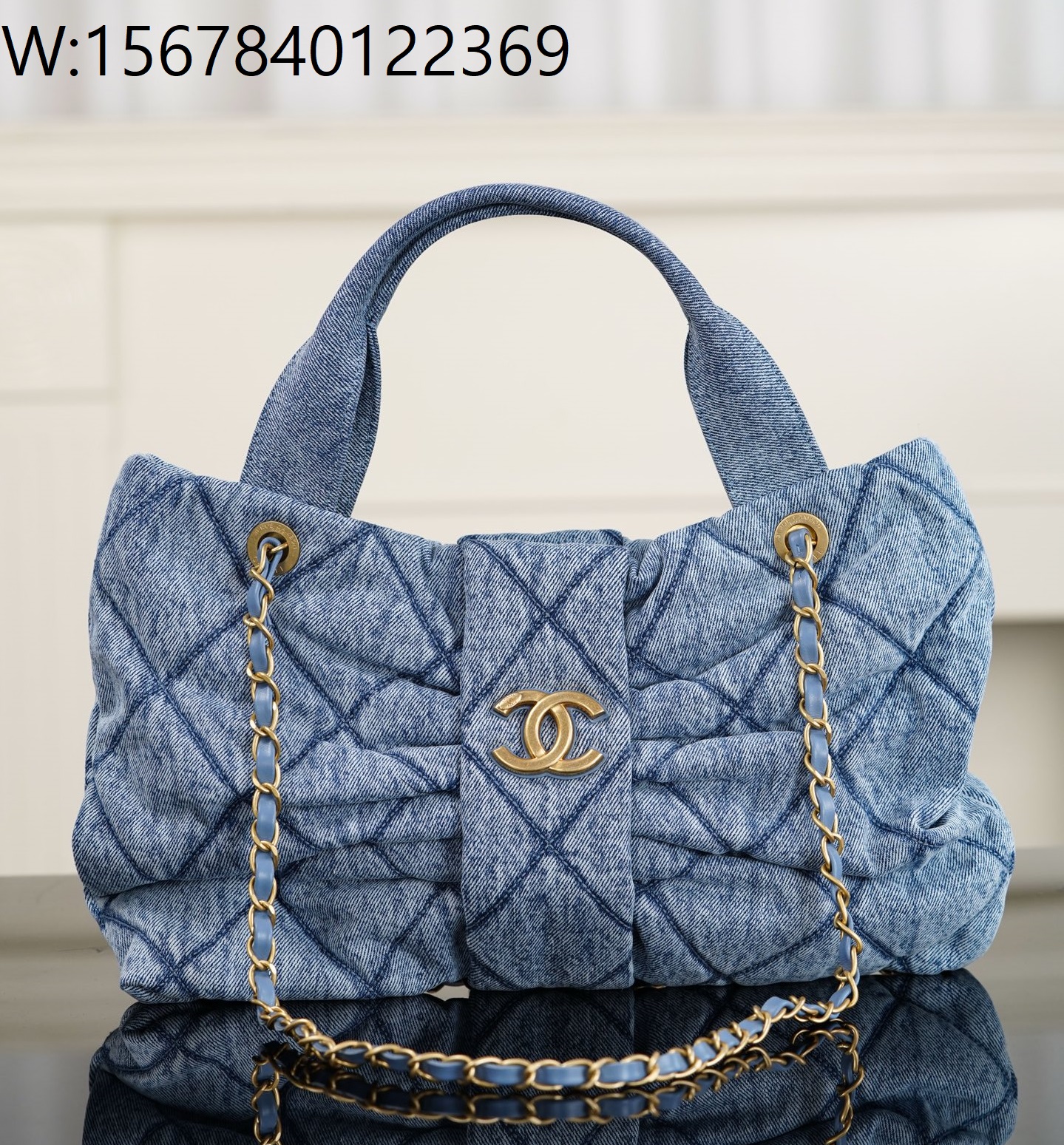 [JD] 샤넬 맥시 보우 백 워시드 데님 골드 메탈 블루 29*38*5cm