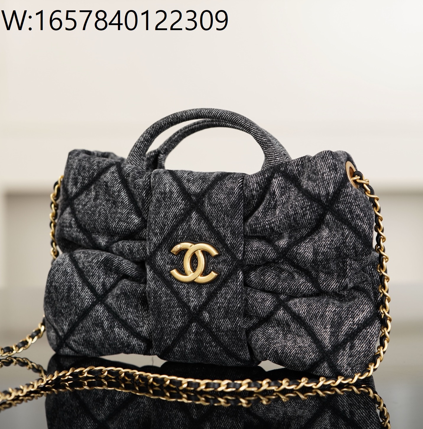 [JD] 샤넬 맥시 보우 백 워시드 데님 골드 메탈 블랙 18*26*5cm