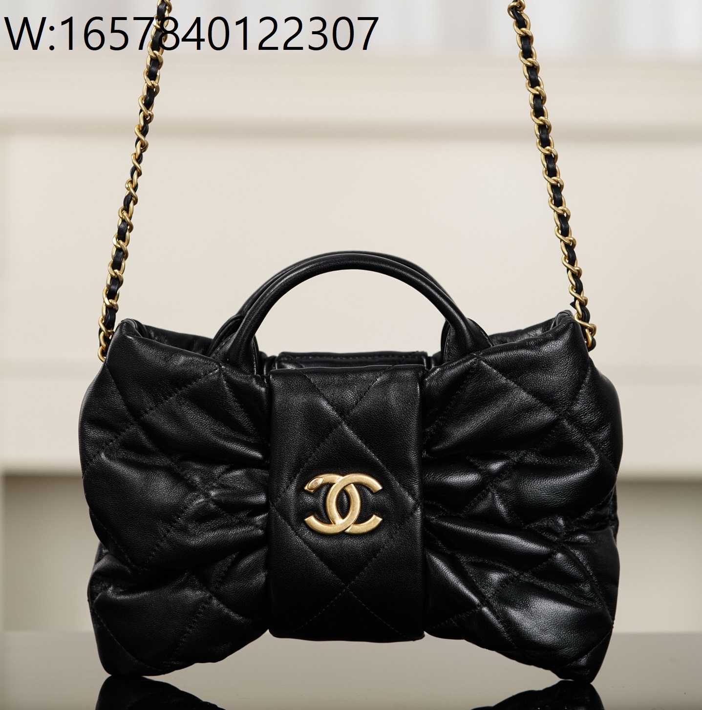 [JD] 샤넬 미니 보우 백 램스킨 골드 메탈 블랙 18*26*5cm