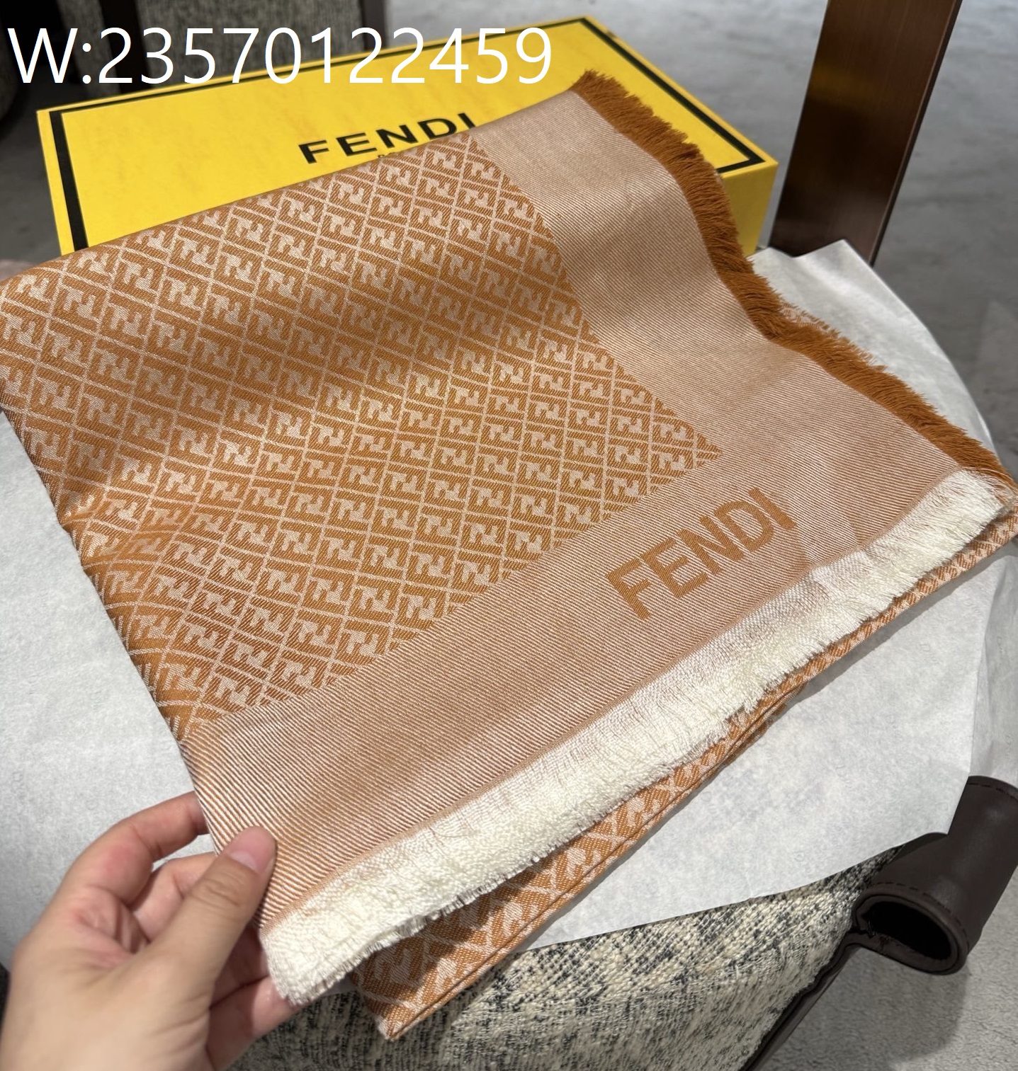 AGG 펜디 FF로고 스퀘어 태슬 스카프 오랜지 140*140cm