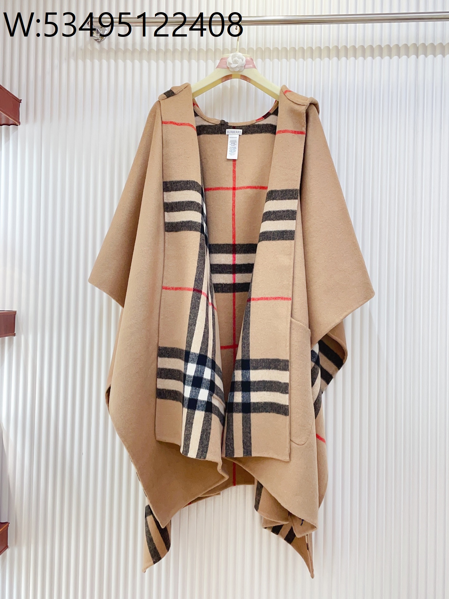 AGG 버버리 블루 승마 자수 체크 케이프 베이지