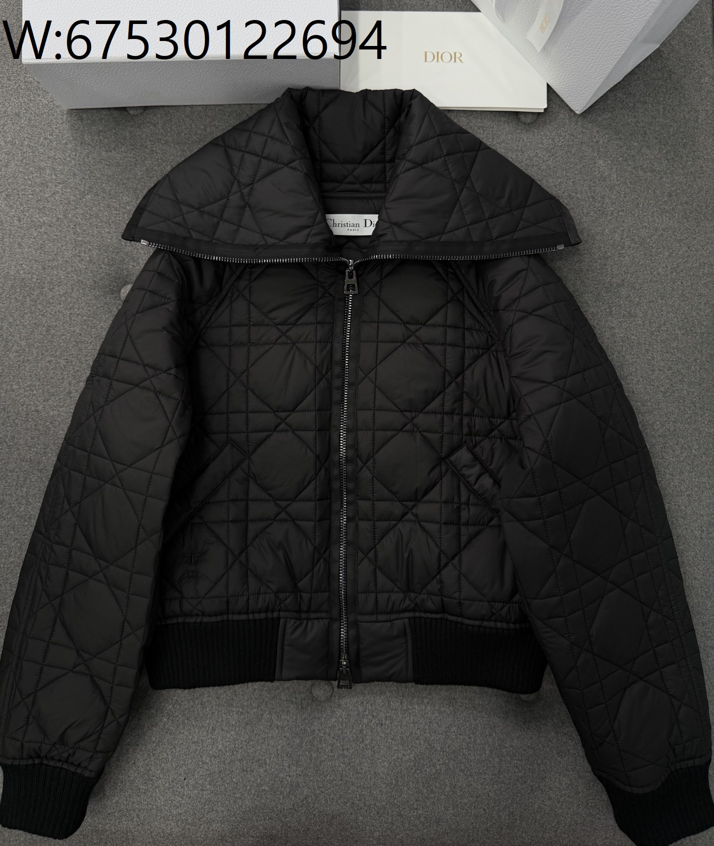 TJ공장 디올 퀼티드 테크니컬 태피터 매크로까나쥬 봄버 자켓 오버사이즈 칼라 블랙